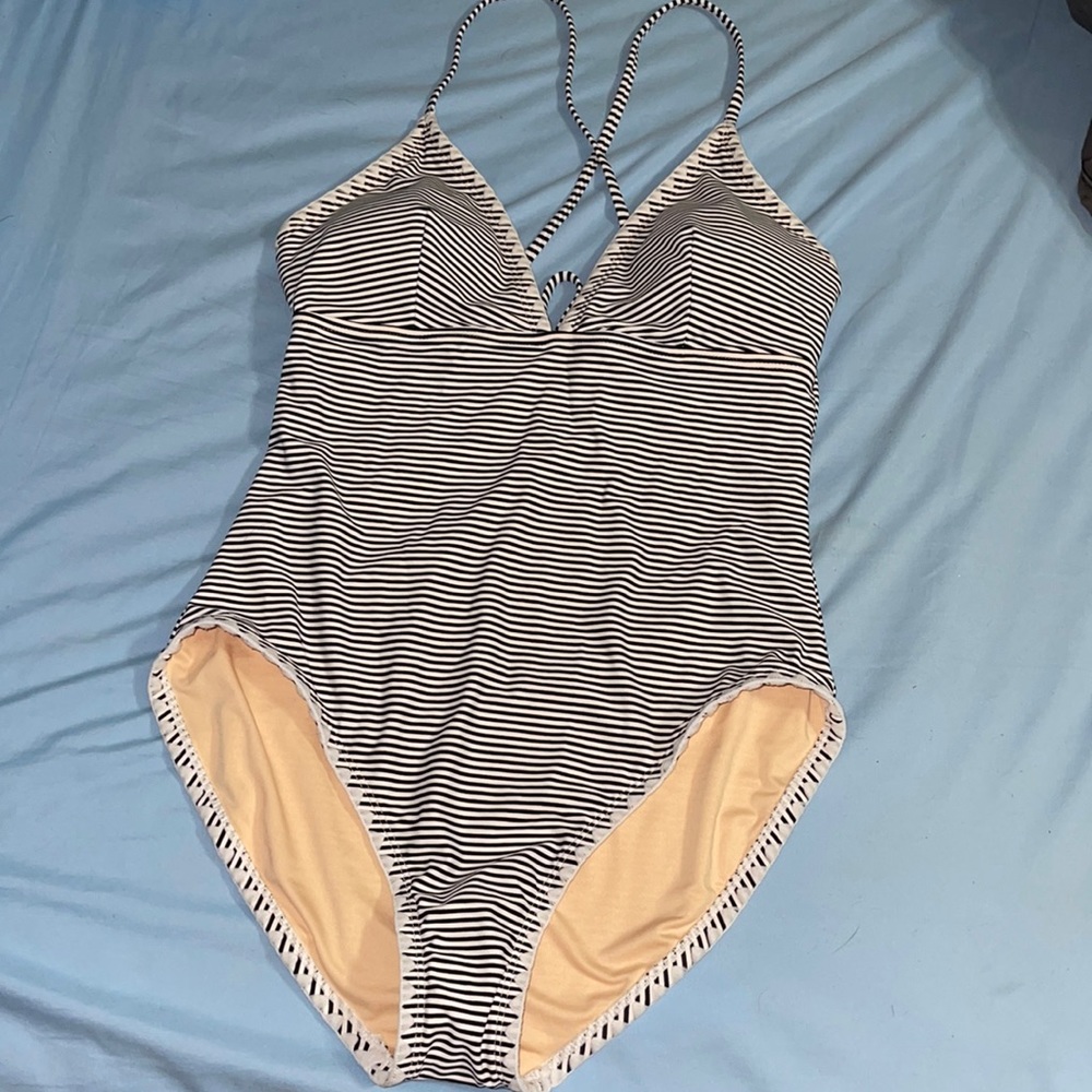Striped one piece bathing suit